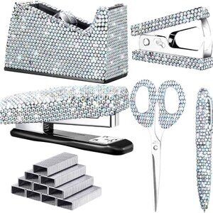 NEW Sparkling Bling Swarovski Crystal Rhinestone Desk Set Pink Purple  +…